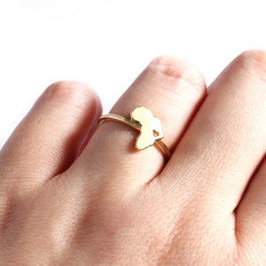 Yellow Gold Africa Heart Map Ring