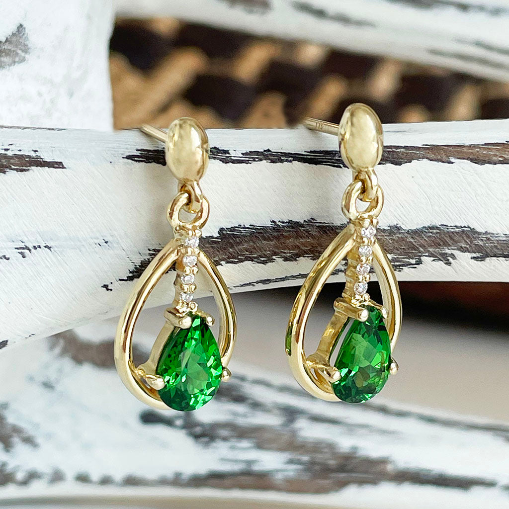 Pear cut Tsavorite and diamond earrings