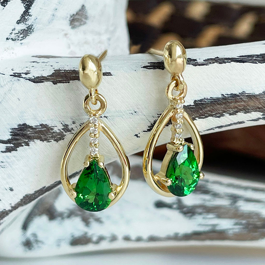 Pear cut Tsavorite and diamond earrings