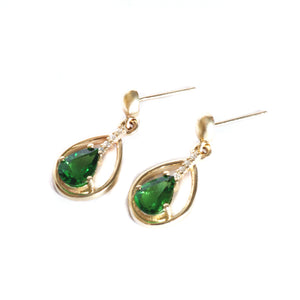 Yellow Gold Pear Cut Tsavorite Earrings with Diamond Strip Highlight