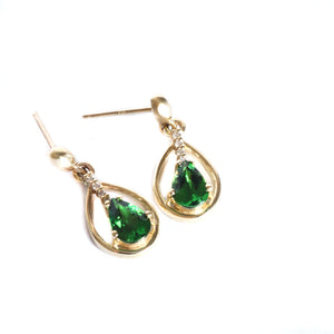 Yellow Gold Pear Cut Tsavorite Earrings with Diamond Strip Highlight