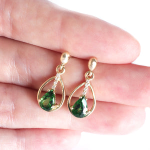 Yellow Gold Pear Cut Tsavorite Earrings with Diamond Strip Highlight