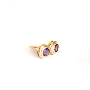 Yellow Gold Studs with Grape Garnet Centers