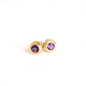 Yellow Gold Studs with Grape Garnet Centers