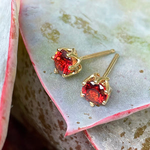 Classic Yellow Gold Six Claw Garnet Studs