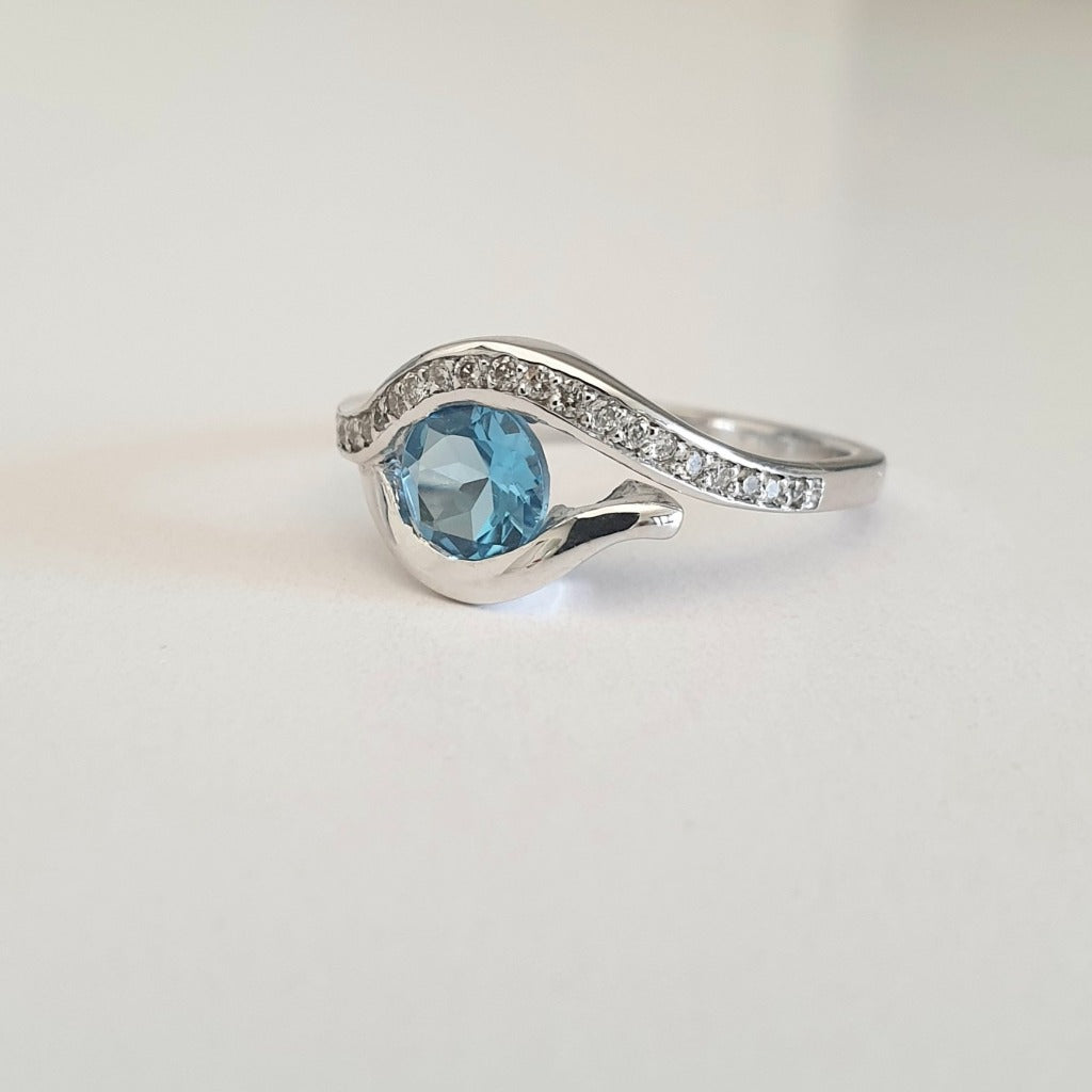 Round Cut Topaz and Pavé Diamond Ring