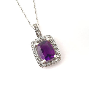   Amethyst Cushion Cut and Diamond Halo Pendant