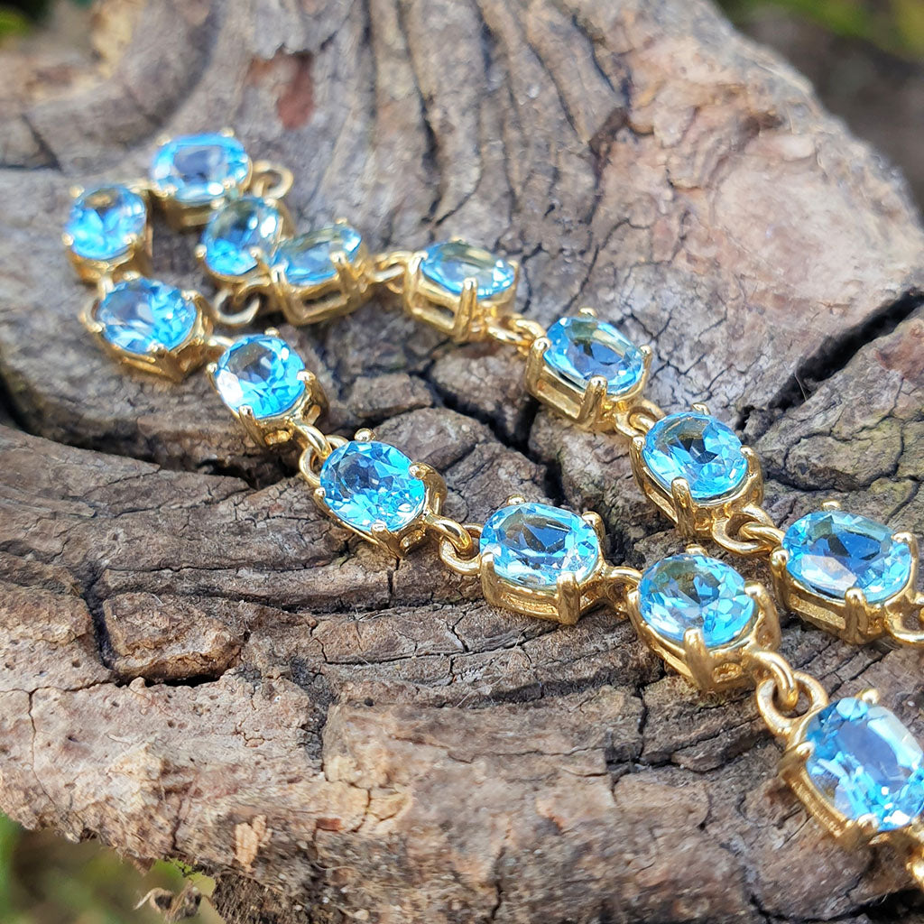 14K White Gold Oval Blue Topaz and Diamond Bracelet | Karen's Jewelers |  Oak Ridge, TN