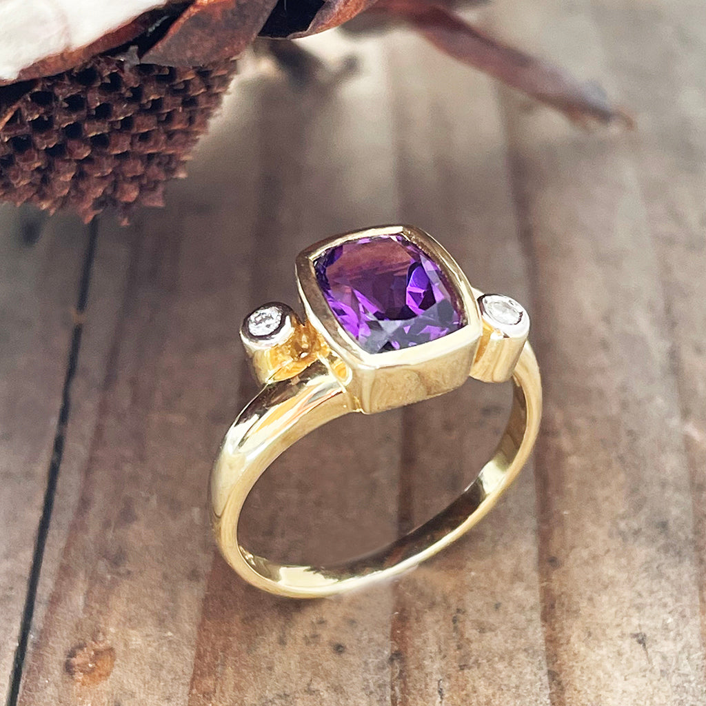 Cushion Cut Amethyst Ring with Diamond Accents