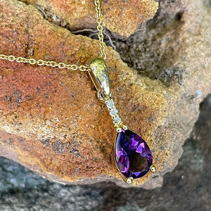 Delicate Pear Cut Amethyst with Accent Diamond Pendant