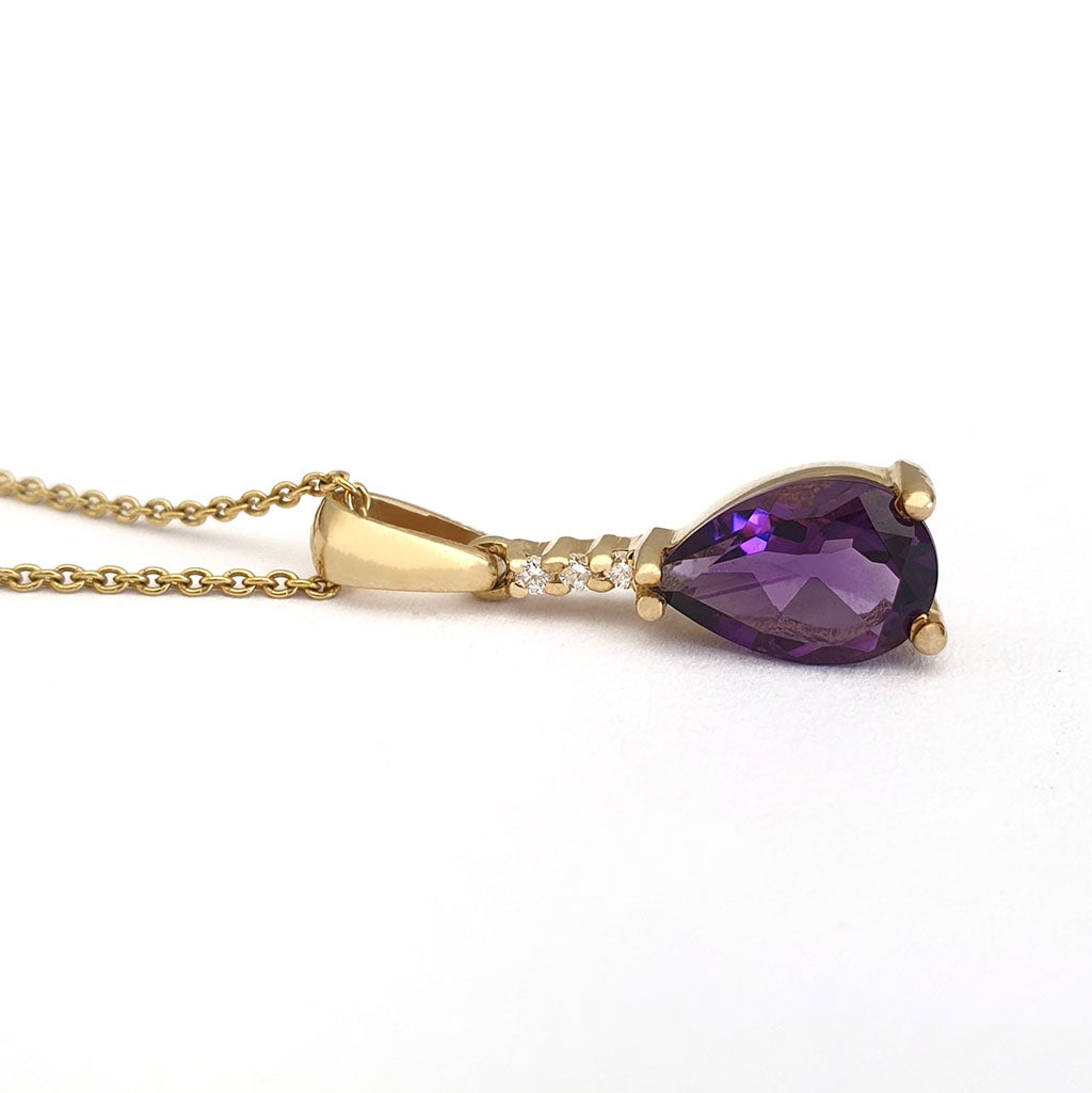 Delicate Pear Cut Amethyst with Accent Diamond Pendant