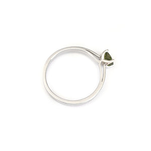 Delicate Solitaire Green Tourmaline Four Claw White Gold Ring