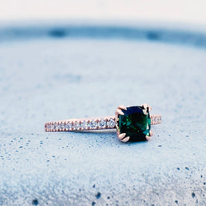 Delicious Double Claw Green Tourmaline and Diamond Band Ring