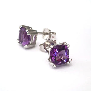  Double Claw Cushion Cut Amethyst Studs