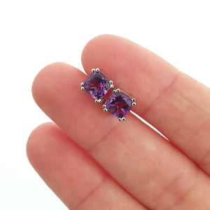  Double Claw Cushion Cut Amethyst Studs