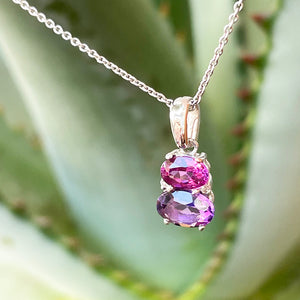 Double Oval Amethyst and Rhodalite Pendant with Diamond Highlight