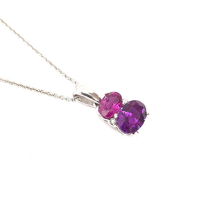 Double Oval Amethyst and Rhodolite Pendant with Diamond Highlight