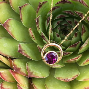 Double Round Yellow Gold Grape Garnet Pendant