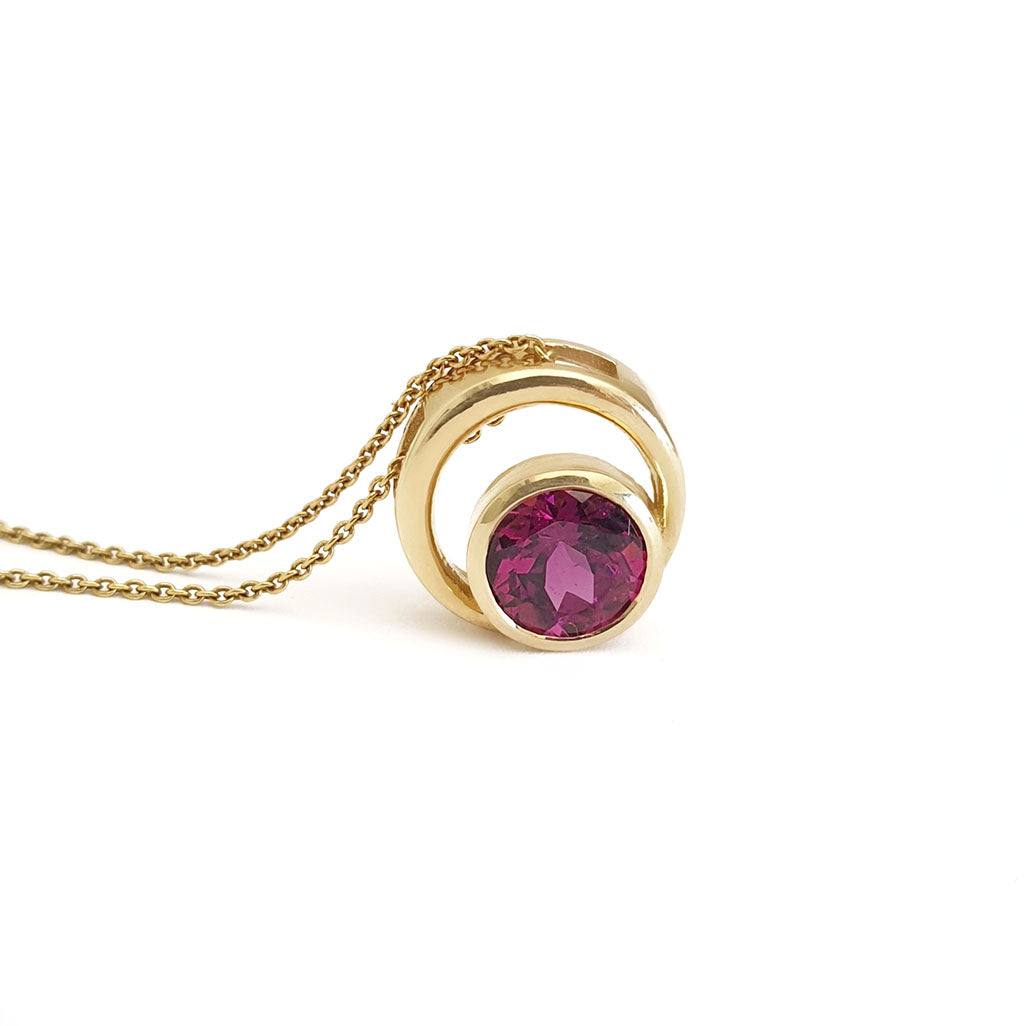  Double Round Yellow Gold Grape Garnet Pendant