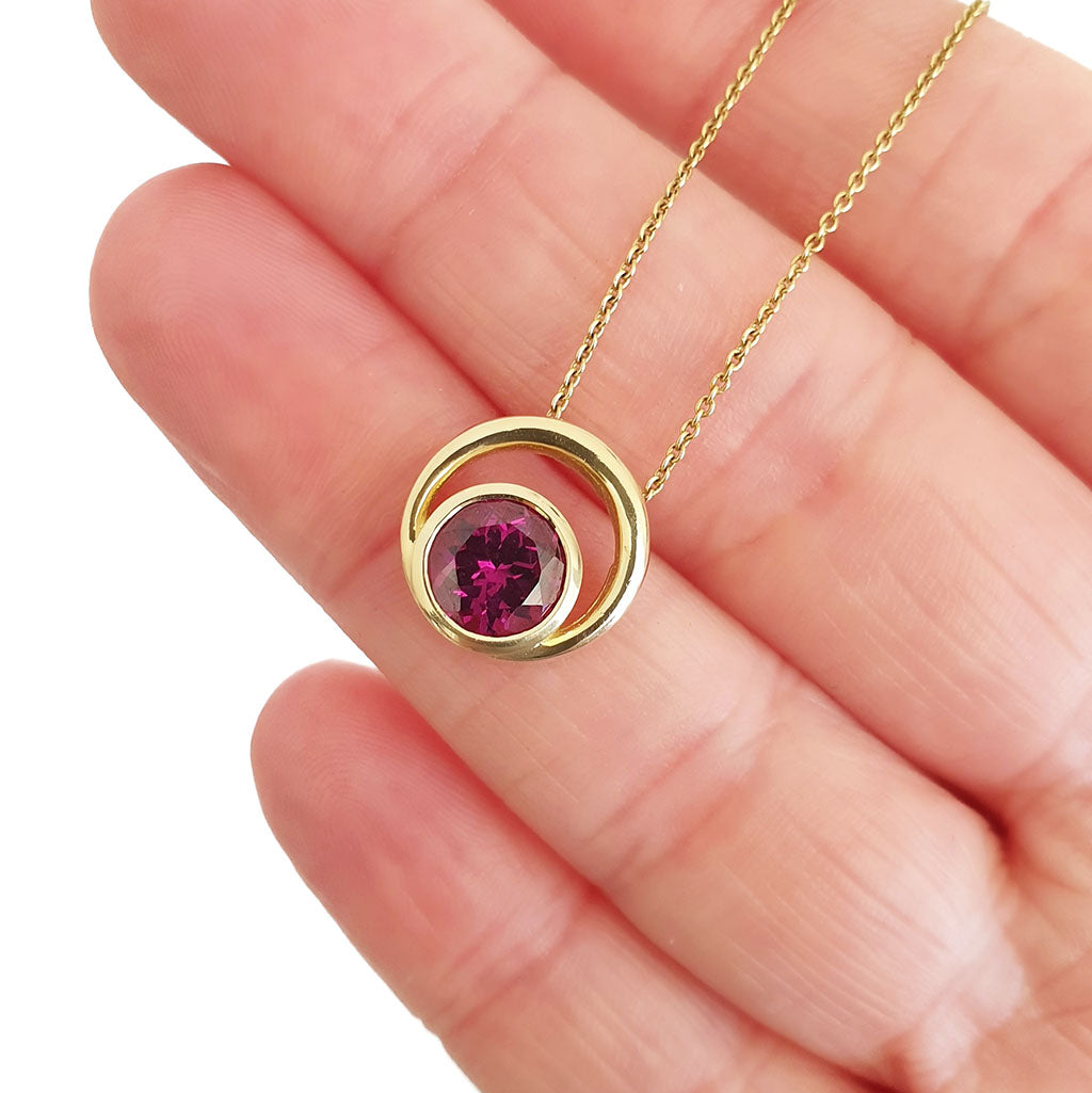  Double Round Yellow Gold Grape Garnet Pendant