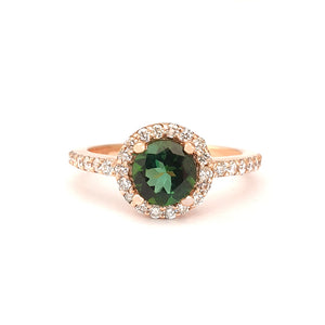 Elegance Defined Round Green Tourmaline and Diamond Halo Ring