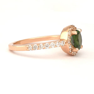 Elegance Defined Round Green Tourmaline and Diamond Halo Ring