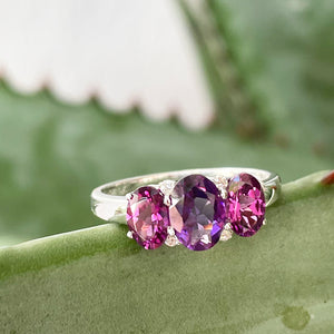 Elegant Trilogy Amethyst and Rhodalite and Diamond Ring