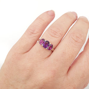 Elegant Trilogy Amethyst and Rhodolite and Diamond Ring