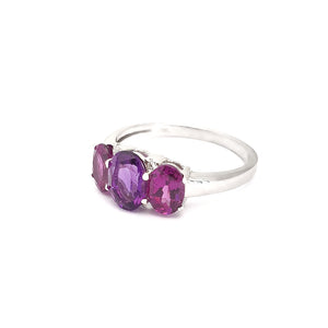 Elegant Trilogy Amethyst and Rhodolite and Diamond Ring