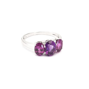 Elegant Trilogy Amethyst and Rhodolite and Diamond Ring