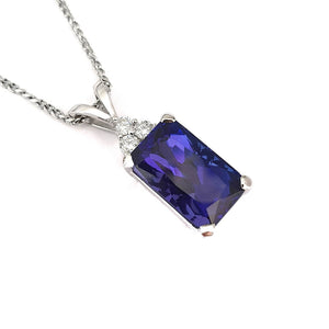 Emerald Cut Tanzanite with Trilogy Accent Diamond Pendant