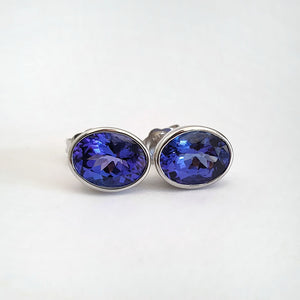 Gorgeous Bezel Set Oval Cut Tanzanite Studs