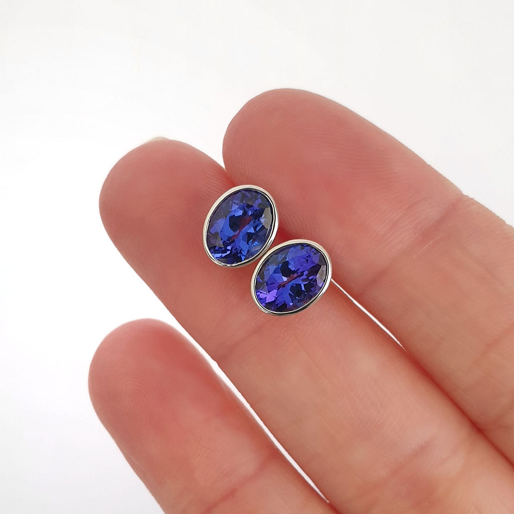 Gorgeous Bezel Set Oval Cut Tanzanite Studs