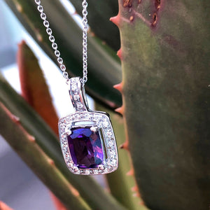 Amethyst Cushion Cut and Diamond Halo Pendant