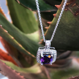 Amethyst Cushion Cut and Diamond Halo Pendant