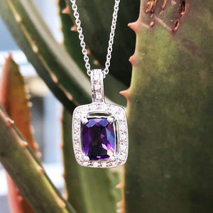 Amethyst Cushion Cut and Diamond Halo Pendant