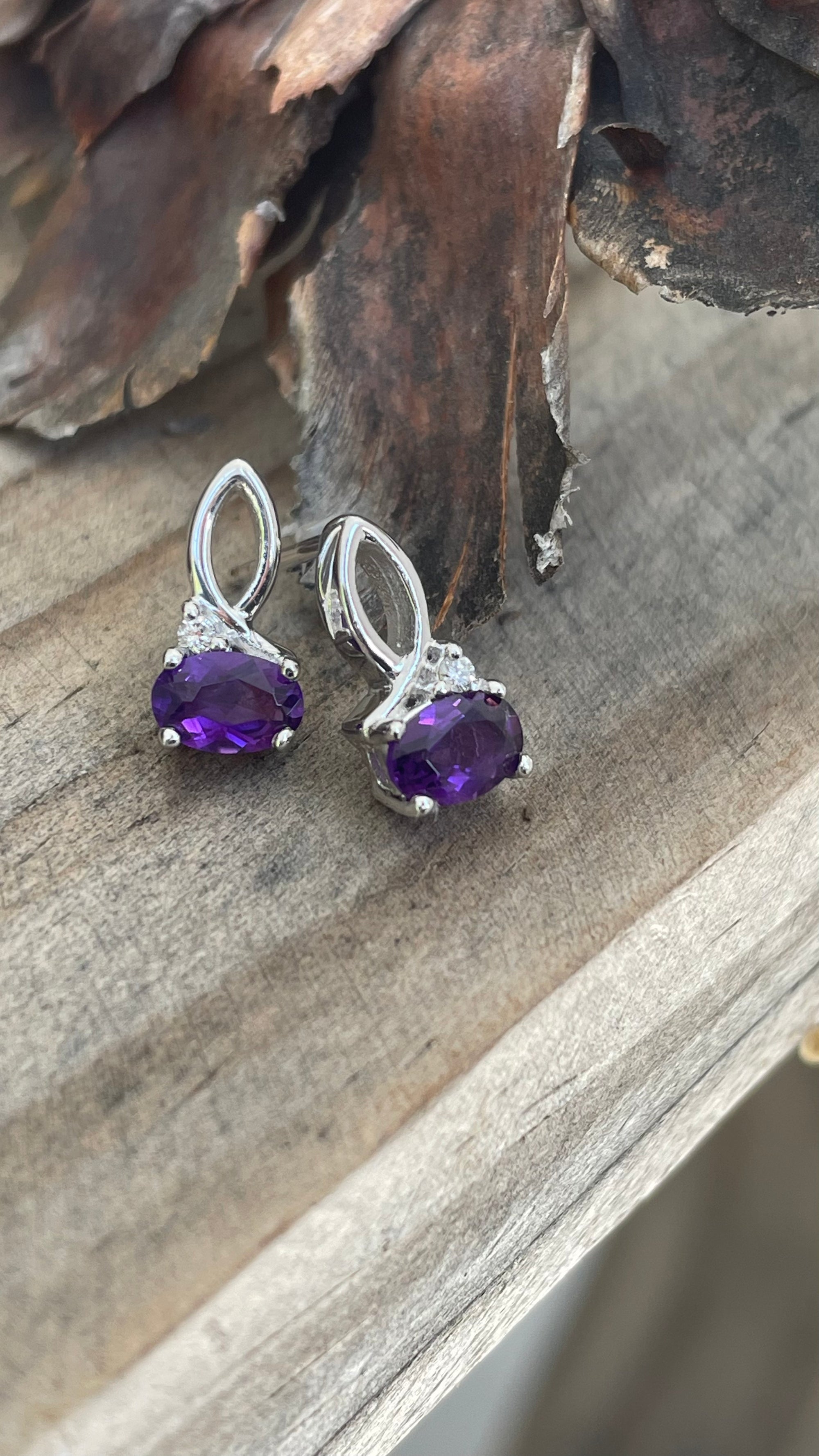 Half Bow Amethyst and Diamond Earrings