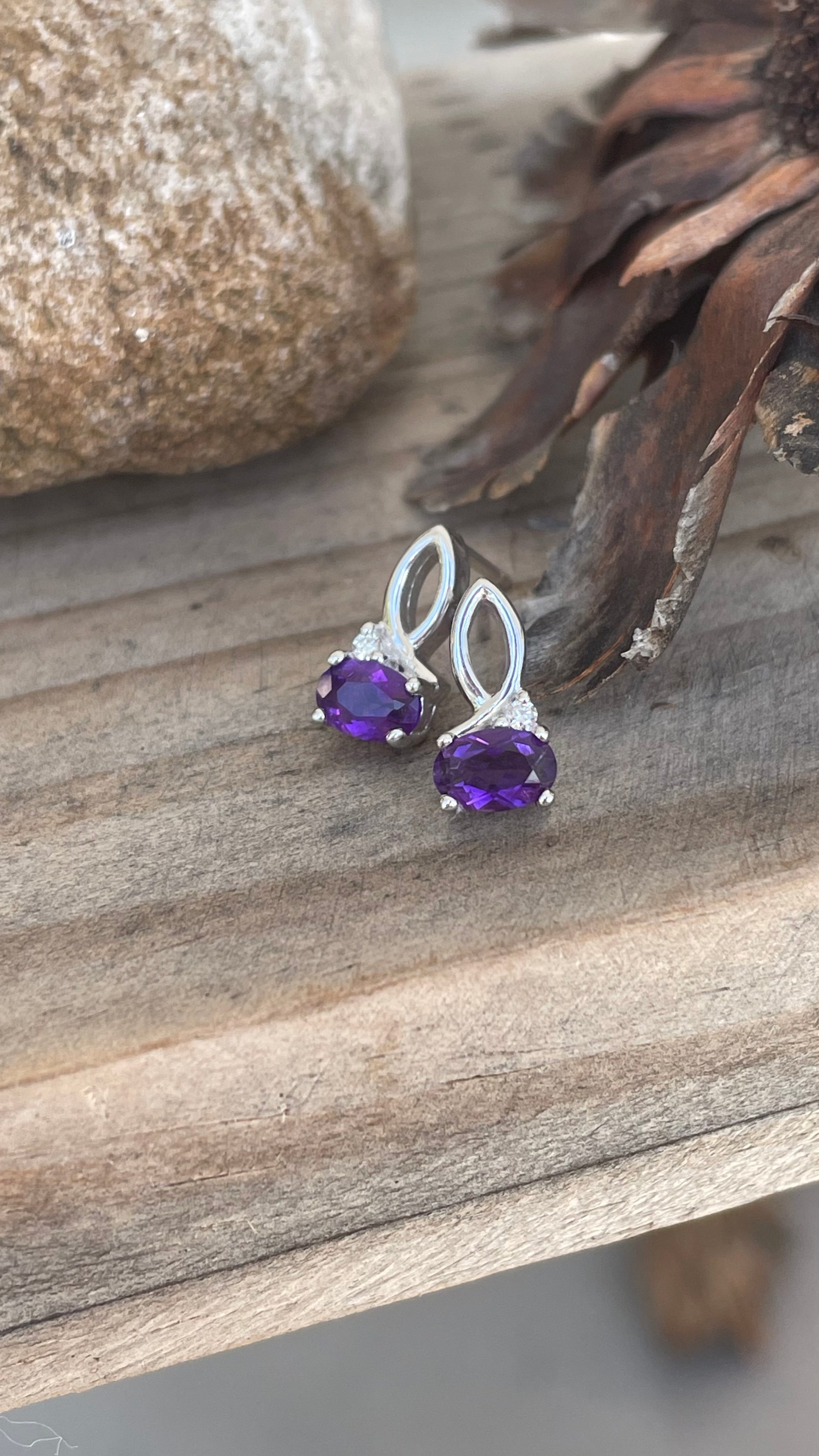 Half Bow Amethyst and Diamond Earrings