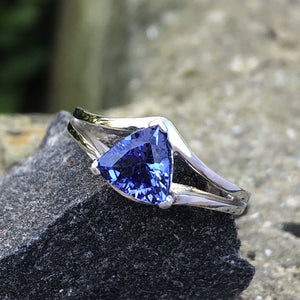 Dynamic Split Shank Trilliant-Cut Tanzanite Ring