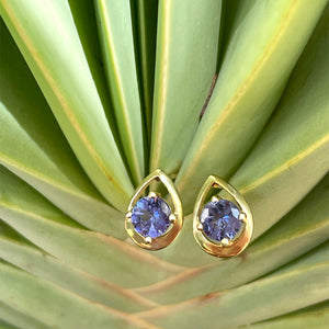 Petite Yellow Gold Droplet Tanzanite Studs