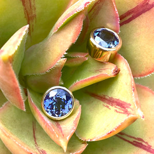 Classic Round Cut Tanzanite Yellow Gold Bezel Set Studs