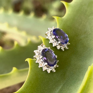 Regal Oval Diamond Halo Tanzanite White Gold Studs