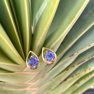 Petite Yellow Gold Droplet Tanzanite Studs