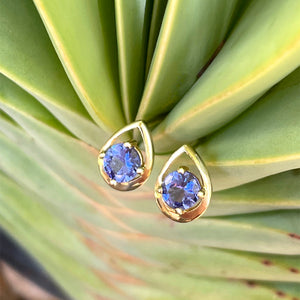 Petite Yellow Gold Droplet Tanzanite Studs