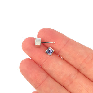 Classic Square Cut Tanzanite White Gold Bezel Set Studs