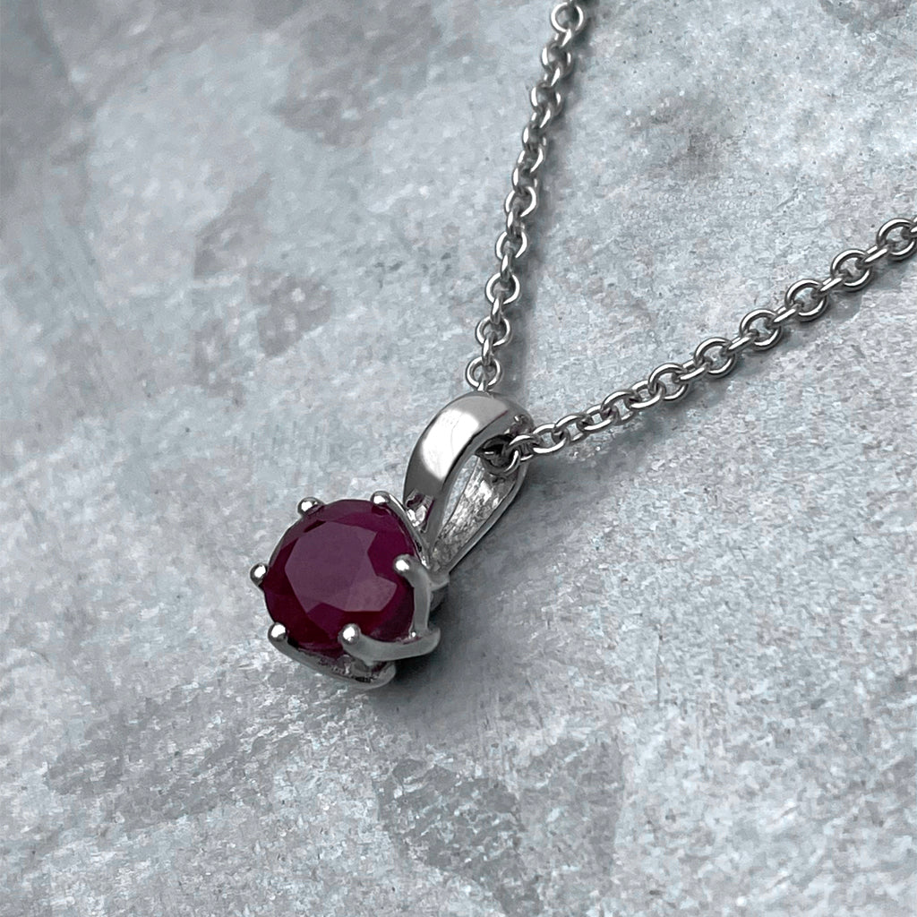 Elegant Cathedral Set Round Cut Ruby Six Claw Pendant