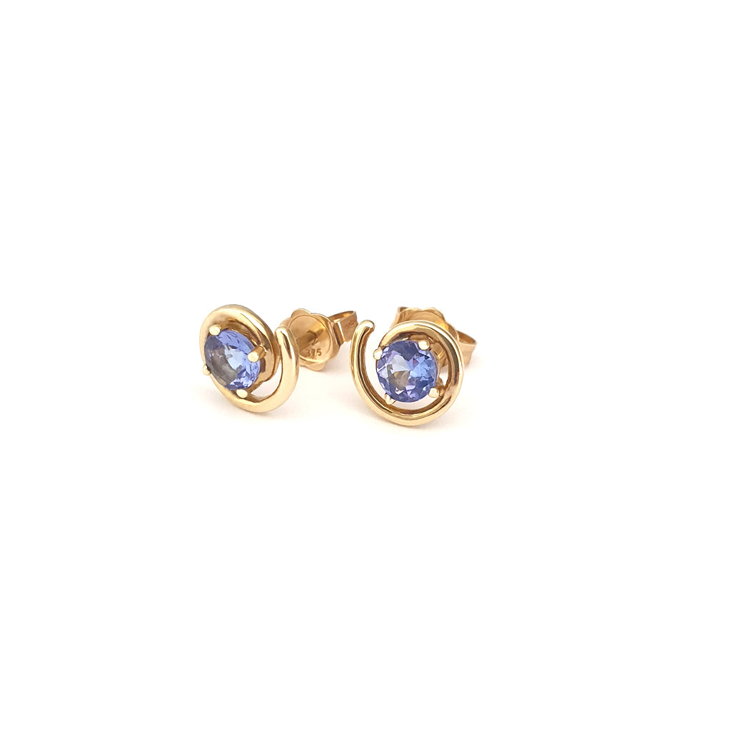 Flirty Yellow Gold Swirl Tanzanite Studs