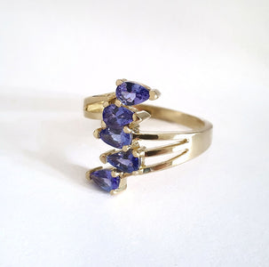 Multi Pear Cut Tanzanite Yellow Gold Ring