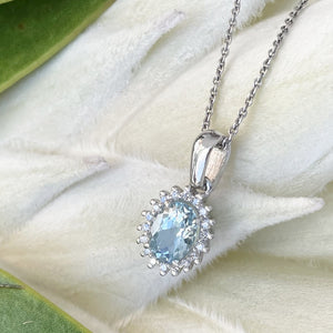 Oval Aquamarine Diamond Halo Pendant