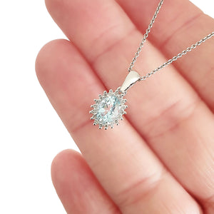 Oval Aquamarine Diamond Halo Pendant